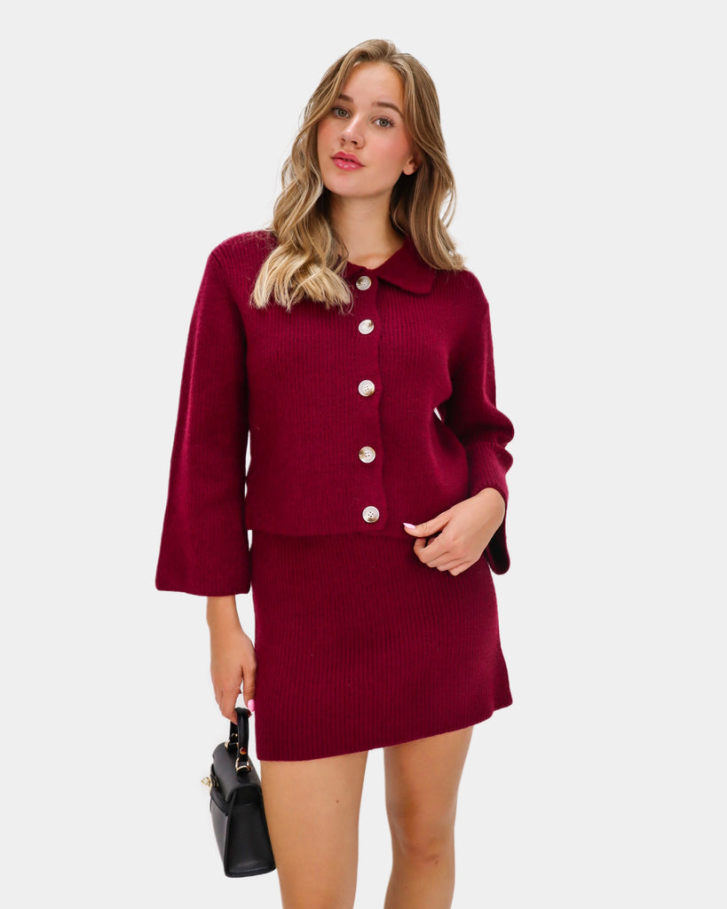 Bordeaux rode rok / co-ord set met trui en rokje