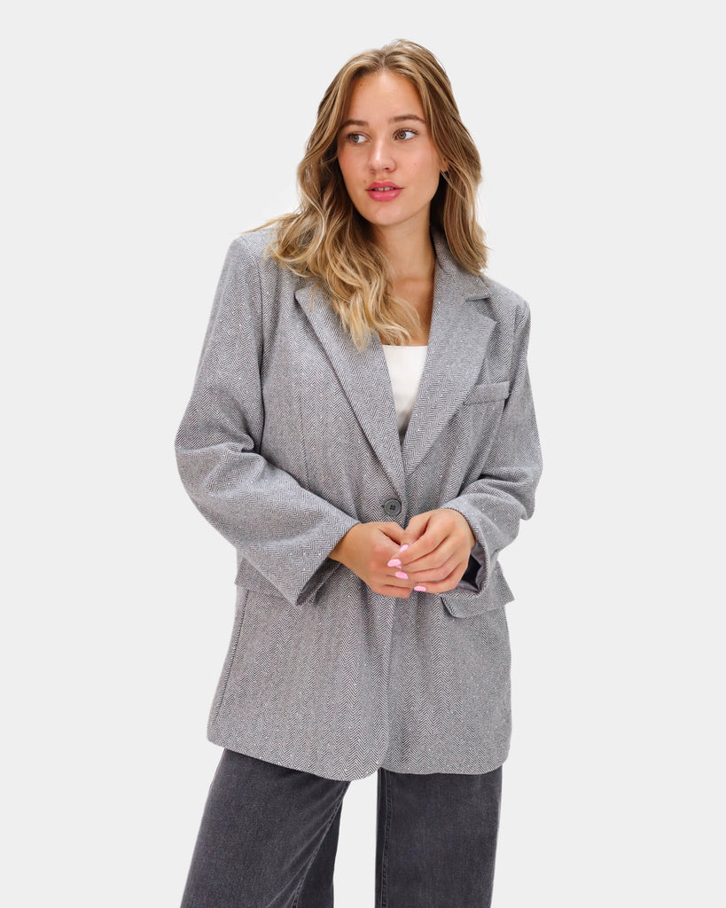 Grijze oversized blazer met glitter/strass steentjes