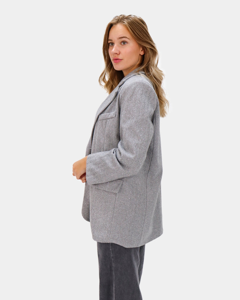 Grijze oversized blazer met glitter/strass steentjes