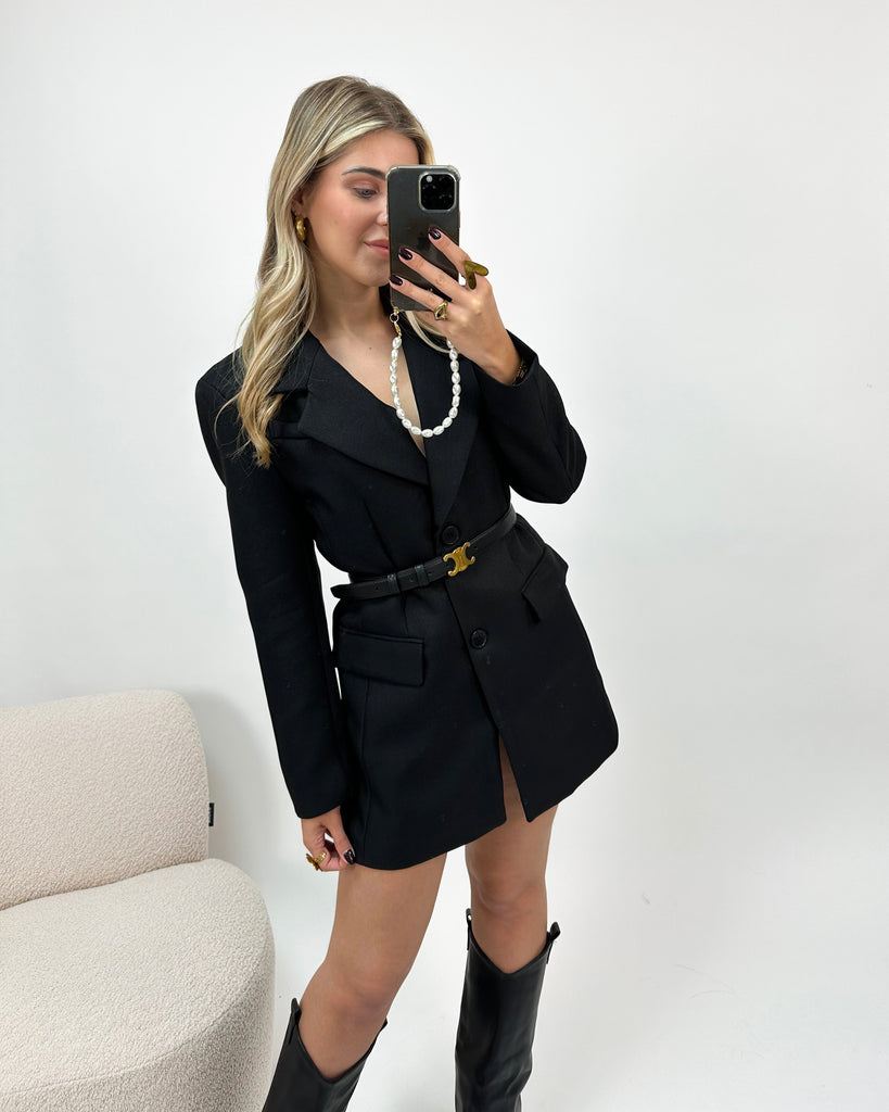 Zwarte blazer jurk/dress met knoopsluiting